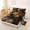 thumbnail image 2 of Castle Fairy Brick Break Bear Bed Sheets 4-Piece for Teens,Rubble Smoke Backdrop Full Size Sheets,Brown Red Gray,1 Fitted Sheet, 1 Flat Sheet and 2 Pillowcases, 2 of 6