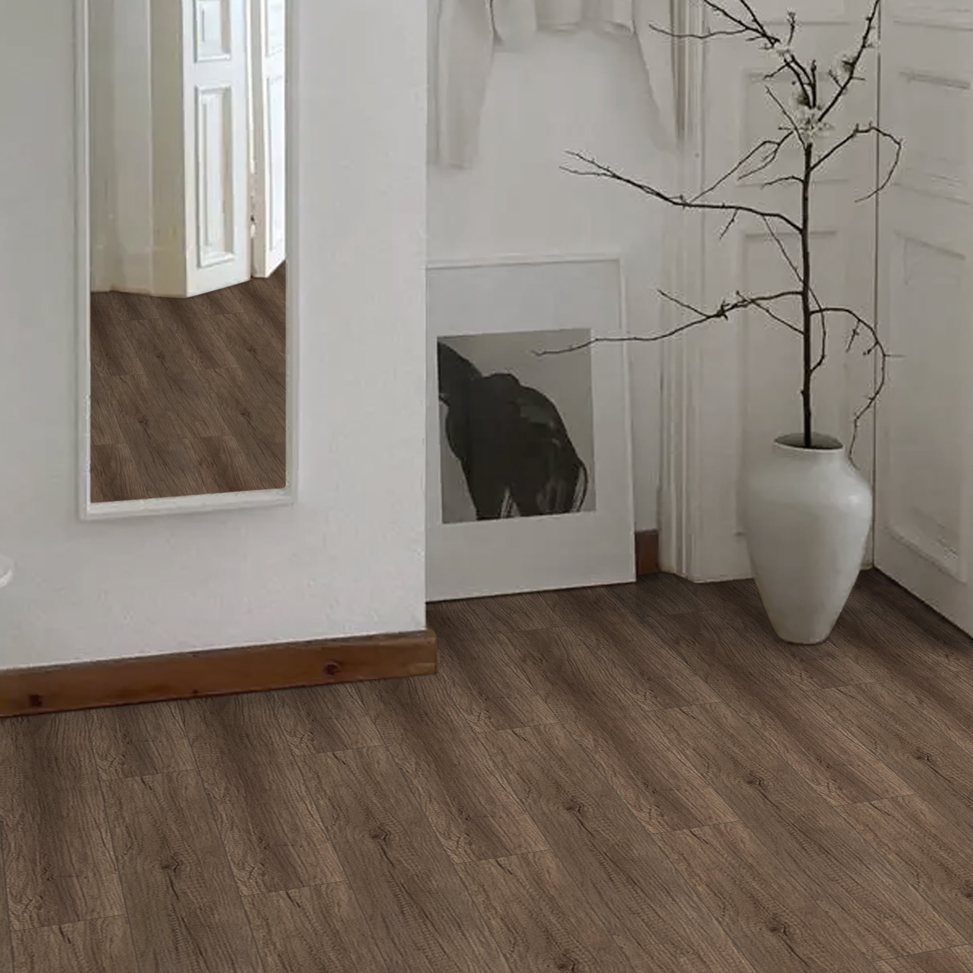 UMIGGEE 35-in x 5.7-in Peel and Stick Flooring Brown Wood Look Floor Tiles 20-Pcs Vinyl Flooring Self-Adhesive Flooring For Kitchen Laminate Flooring Home Decoration (27.7 Sq. ft./Pack)