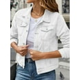 thumbnail image 4 of Jean Jackets for Women Basic Long Sleeve Button Down Denim Jacket Cropped Fashion Jean Jacket White S, 4 of 7