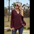thumbnail image 4 of Camisetas de Larga para Mujer, Blusa con Escote en V Profundo, Elegantes e Informales, Moda 2025, Holgadas y Suaves, para Otoño e Invierno Vino Tinto L, 4 of 10