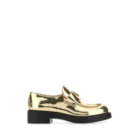 

PRADA WOMAN Gold Leather Loafers