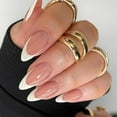 thumbnail image 2 of Glossy French Press on Nails Almond Shaped Fake Nails Medium Stick on Nails with White Tips, Natural Brown Nude Full Cover False Nails Acrylic Glue on Nails for Women, 24Pcs Ombre Apricot 24-Brown, 2 of 4