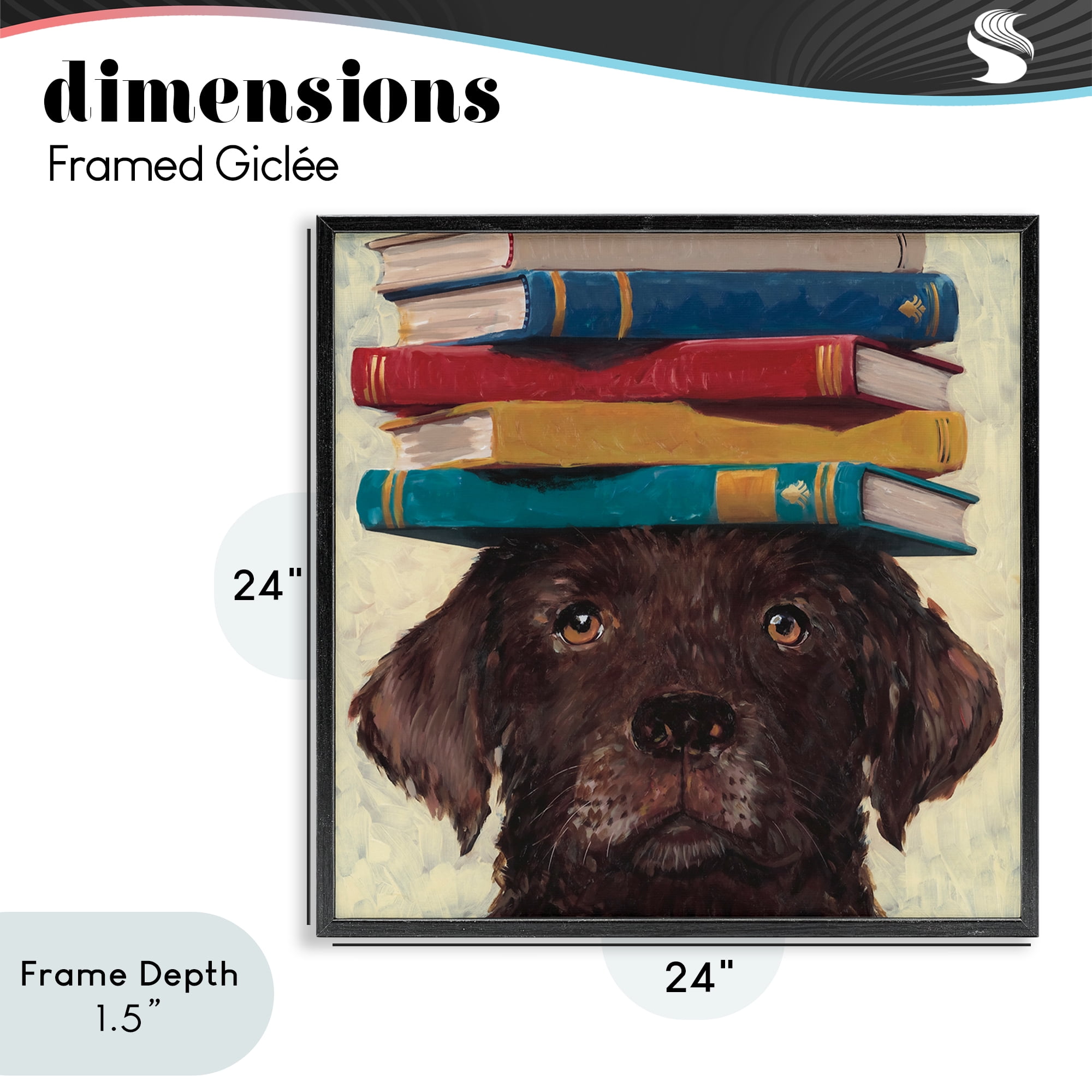 Stupell Industries Studious Abby Dog Black Framed Giclee Art, design by Studio Bautista
