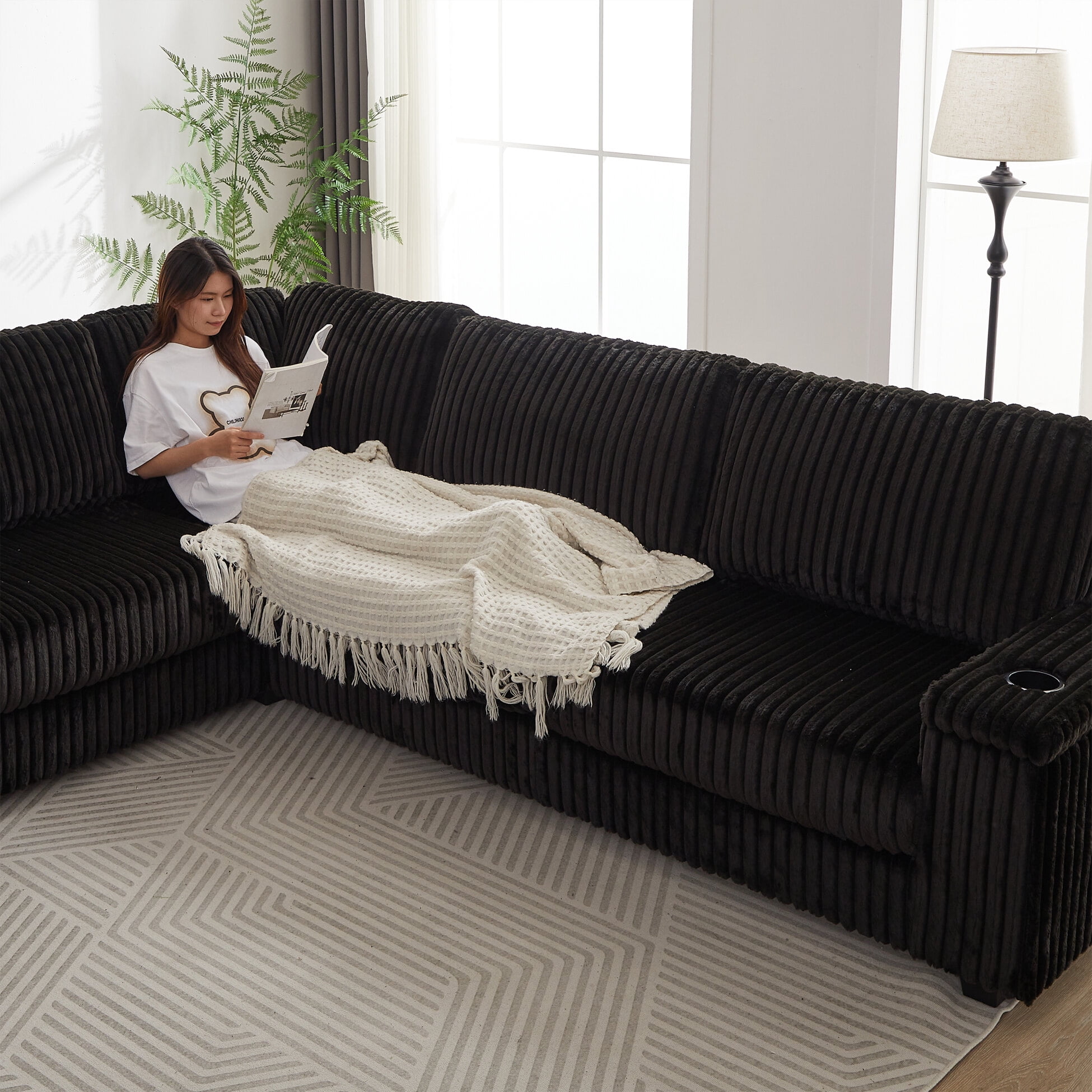 コーナーソファ Designer Sofa 110-Inch Oversized Corduroy Corner Sofa,L Shaped Corner Couch with
