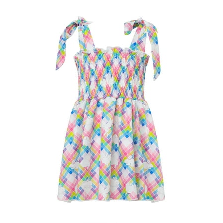 

Mother Daughter Matching Sling Sundress Easter Bunny Print Spaghetti Strap Midi Dress Summer Party Outfit