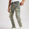 thumbnail image 2 of Luwomo Mens Casual Jeans Ripped Stacked Long High Waist Straight Leg Slim Fit Trousers Fashion Streetwear Relaxed Fit Denim Pants Blue,L, 2 of 6