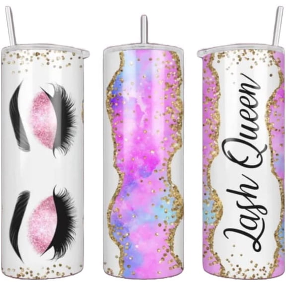 Stainless Steel Tumbler with Straw and Lid 20oz Lash Queen Tumbler Insulated Coffee Mug Tumbler Double Wall Vacuum Skinny Travel Mug