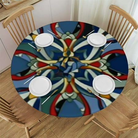 

Caramel Violet Round Tablecloth with Elastic Edge Historical Moroccan Florets Round Fitted Tablecloth with Elastic