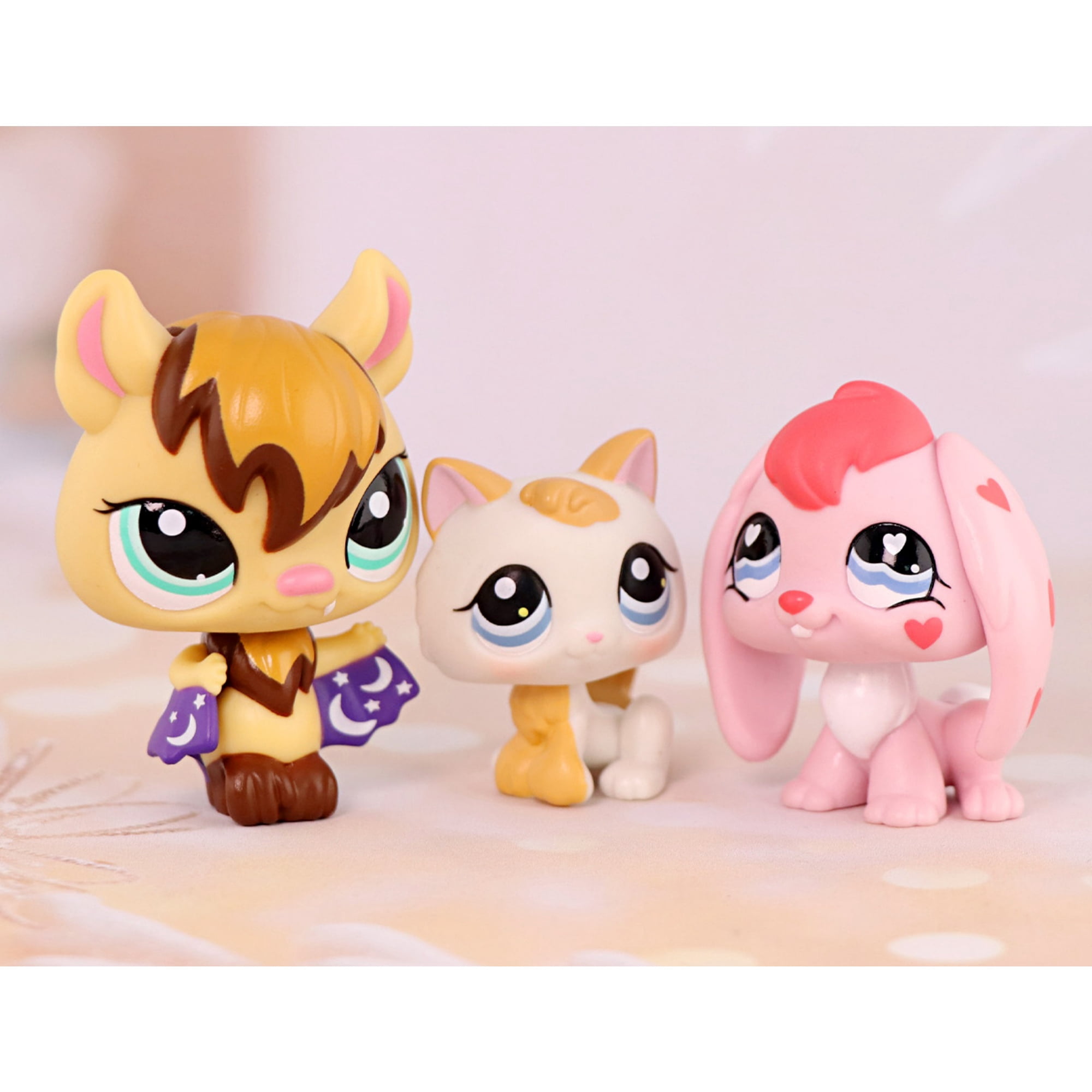 3lot Mini Pet Toys Bat #1680 Kitten Cat #134 Bunny Rabbit #557,Cartoon Animal Figurines Easter Gift for Kids