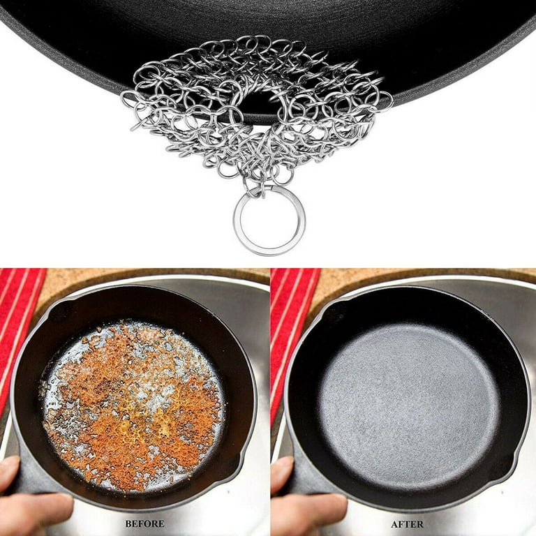 PIBC Cast Iron Cleaner 8x6 316L Stainless Steel Chainmail Scrubber for  Griddle Skillet Dutch Oven Wok Stainless Steel Pot Cast Iron Pan