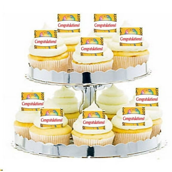 24pk Congratulations Colorful Edible Cupcake Decoration Toppers / Picks