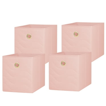 Mainstays Collapsible Quilted Fabric Cube Storage Bins (10.5" x 10.5"), 4 Pack, Pink Blush