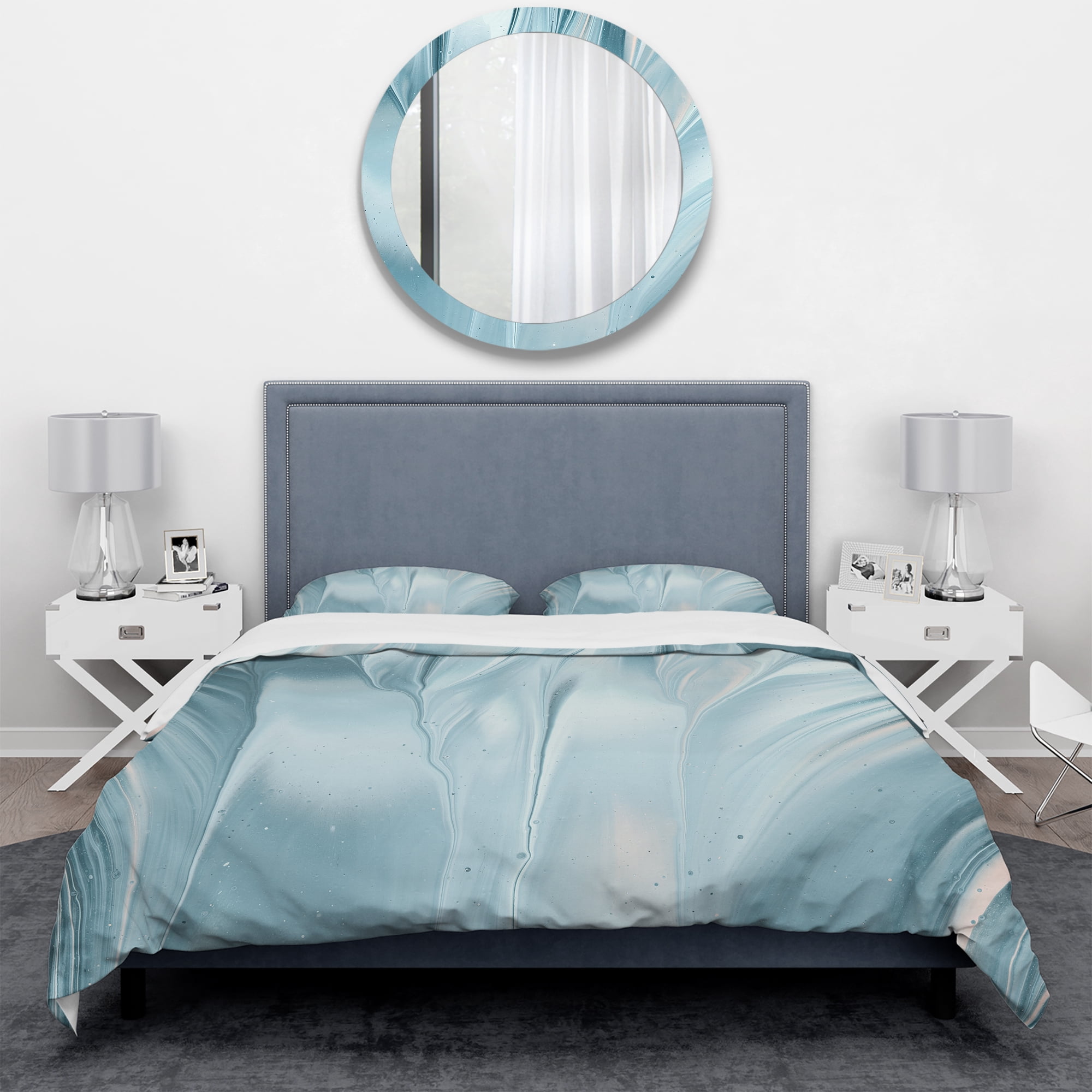 Designart 'Blue Modern Water III' Geometric Duvet Cover Set