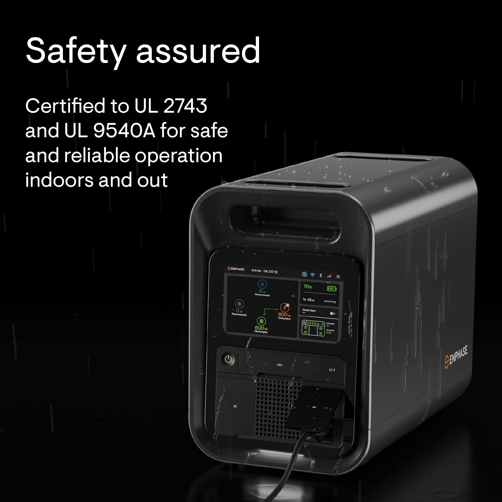 Enphase IQ PowerPack 1500 Wh Portable Power Station | UL 9540A Certified Solar Generator | Home Backup Power Outage | LFP Battery | IQ8 Microinverters | Enphase App | 11 Ports 1500 W