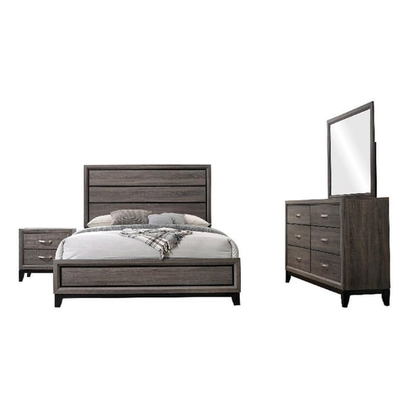Mela 4pc Queen Bedroom Set-Nightstand Dresser and Mirror-Oak Gray