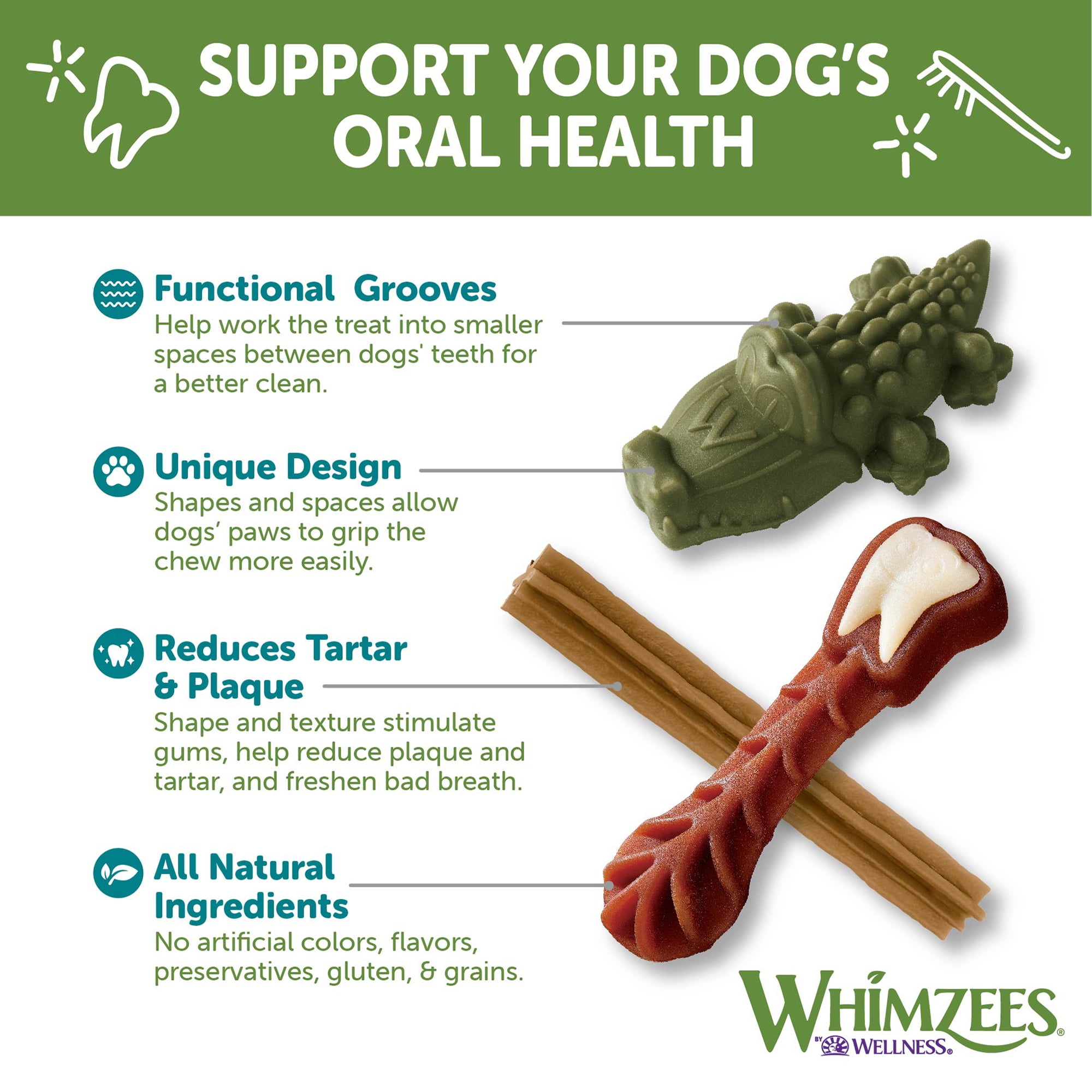 WHIMZEES by Wellness Variety Box Natural Grain Free Dental Chews for Dogs, Medium Breed, 28