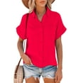 thumbnail image 1 of Fashnice Chemises pour Dames Blouse Boutonnée Manches Courtes Hauts Tunique Décontractée Chemise Rouge G, 1 of 7