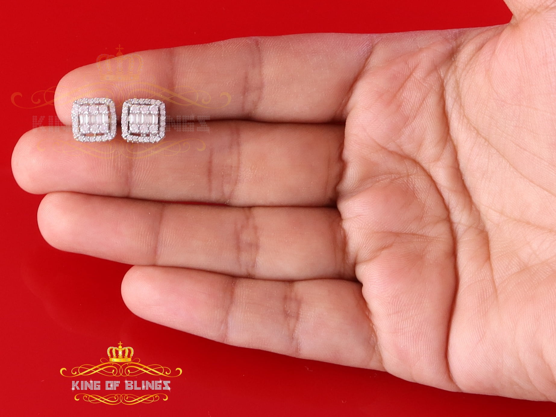 King of Bling's Men's/Womens 925 Silver Yellow 1.10ct VVS 'D' Moissanite Square Stud Earrings