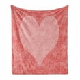 thumbnail image 1 of Coral Soft Flannel Fleece Throw Blanket, Big Pink Heart Shape on Damask Pattern Faded Old Traditional Vintage, Cozy Plush for Indoor and Outdoor Use, 50" x 60", Coral Pale Pink, by Ambesonne, 1 of 6