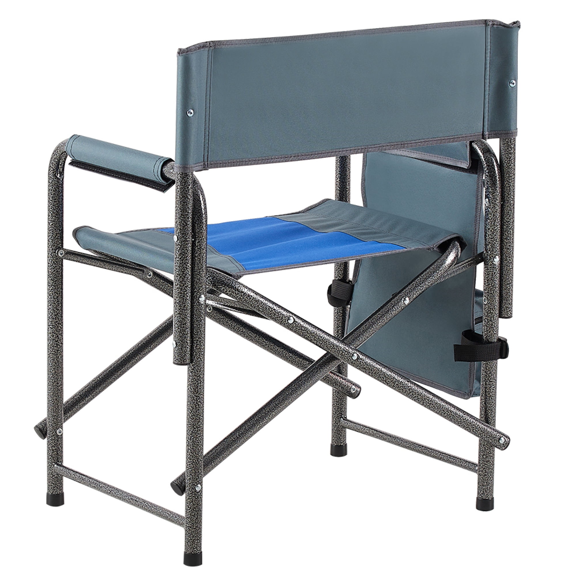 2 Pack Oversized Outdoor Folding Chair with Storage Pockets, Lightweight Camp Chair for indoor, Outdoor Camping, Picnics and Fishing, Blue+Grey