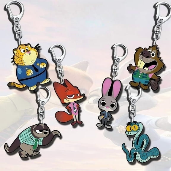 5pcs Zoo-topias New Movie Keychain Acrylic Pendant Featuring N-ick J-udy G-ary  Key Chain Accessory for Fans