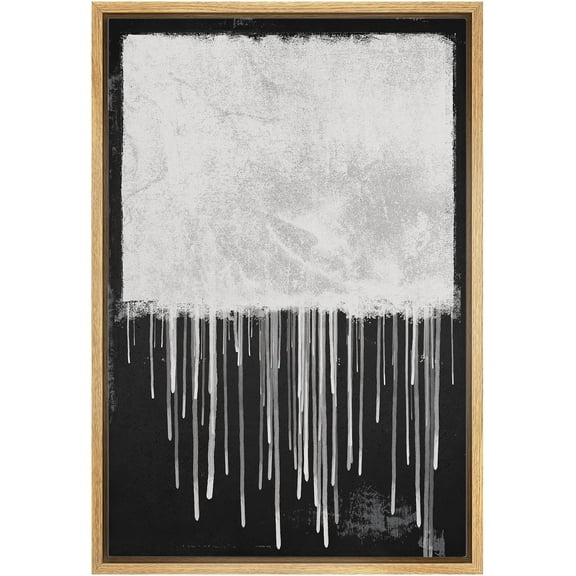 IDEA4WALL Framed Canvas Wall Art Black & Grey Dripping Paint Illustrations Modern Art Nordic Duotone Abstract Print Contemporary Relax/Calm for Living Room, Bedroom, Office - Natural 24"x36"