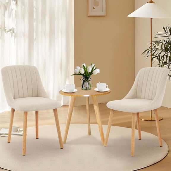 Set of 2 Upholstered Dining Chairs, Modern Kitchen Chairs with Ergonomic Back, 300 lb Weight Capacity, Oak Wood Legs, 19 in Seat Height,beige