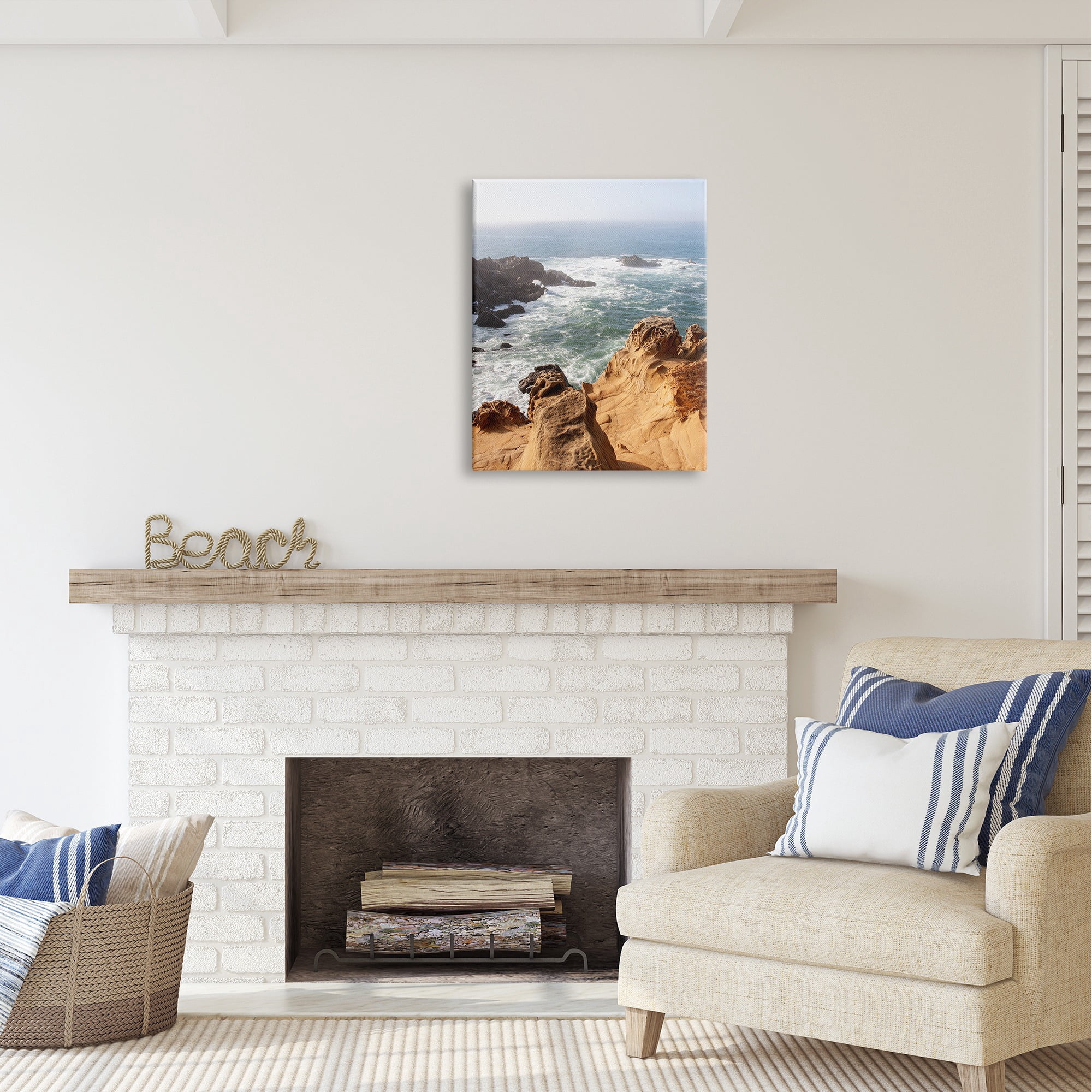 Stupell Industries Sea Cove Splashing Waves Landscape Photography Gallery Wrapped Canvas Art Print Wall Art, 24 x 30