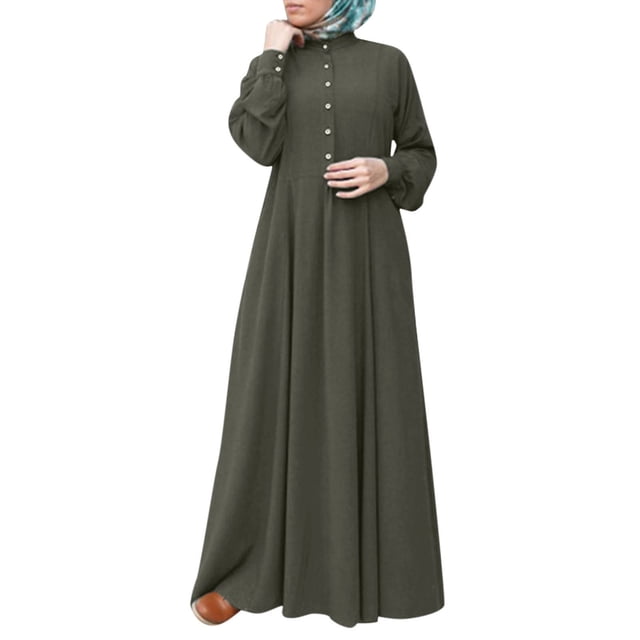 Felwors Robe Décontractée Unie pour Femmes Col en V à Boutons Manches Longues Robe Longue Ample