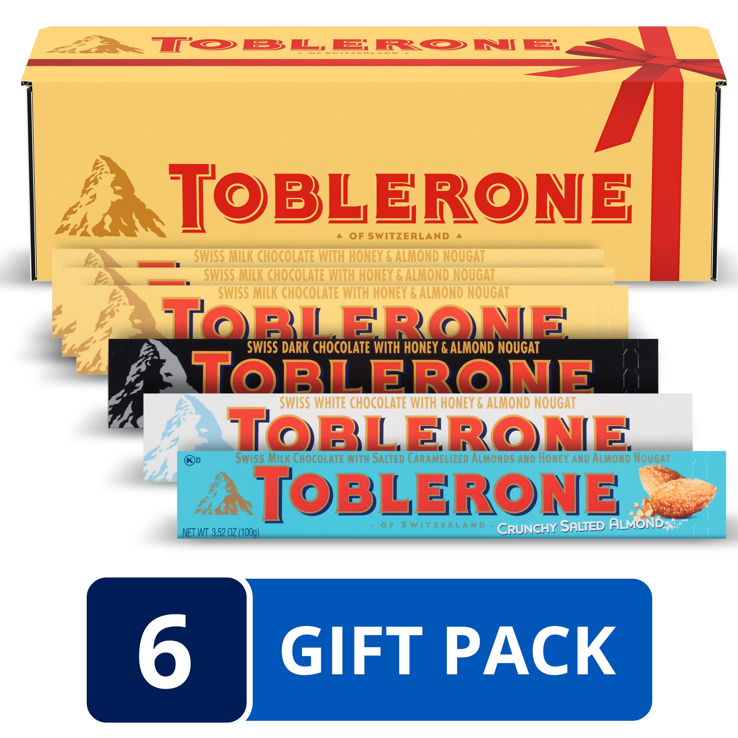 TOBLERONE Swiss Chocolate Bar Variety Gift Pack, 21.1 Oz, (Pack of 6