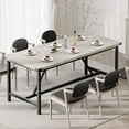 thumbnail image 4 of Kojooin Dining Table for 6 with Corner Iron Protectior, 71Inch Rectangular Wood Kitchen Table with H-Heavy Duty Metal Legs, Industrial Dining Table for Dining Room, 4 of 7
