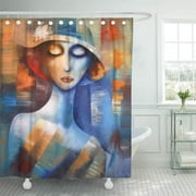 PKNMT Cubist Elegant Woman Cubism Face Vintage Abstract Antique Beauty Blocks Classic Bathroom Shower Curtain 66x72 inch