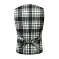 thumbnail image 4 of IROINNID Men's Sleeveless V-Neck Short Button Vest Plaid Comfy Lattice Pocket Single-breasted Slim Fit Vest Suit Business Waistcoat, 4 of 9