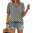 thumbnail image 5 of Womens Summer Tops V Neck T Shirts Dot Puff Sleeve Tops Loose Casual Tshirts, 5 of 5