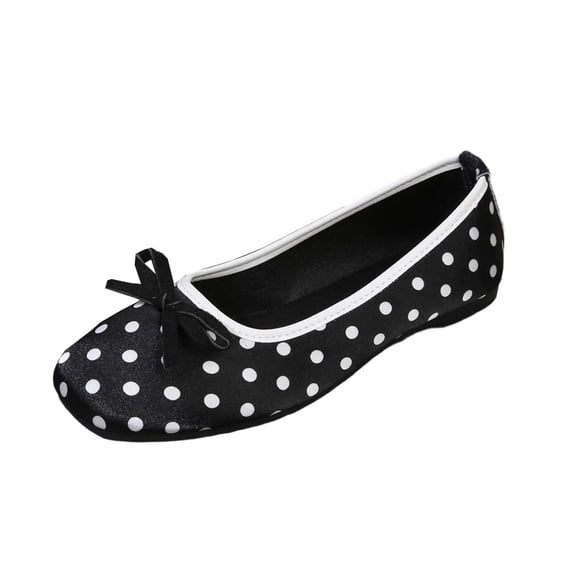 Qingpeng Womens Polka Dot Ballet Flats Square Toe Bow Knot Slip On Elegant Dressy Shoes for Summer Outdoor Walking