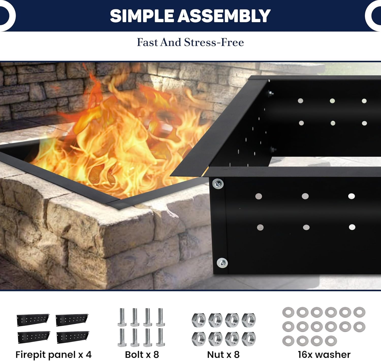 FEBTECH Smokeless Fire Pit Insert Square - 36 inch OD & 30 inch ID - With Heat Resistant Coating For Outdoor Bonfire
