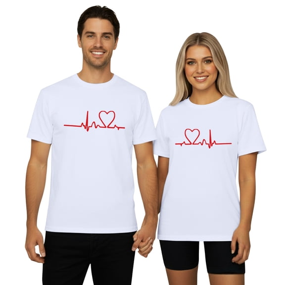 Womens Valentine'S Day Tee Graphic Heartbeat Print Crew Neck Short Sleeve Womens Work Clothing,White,2XL