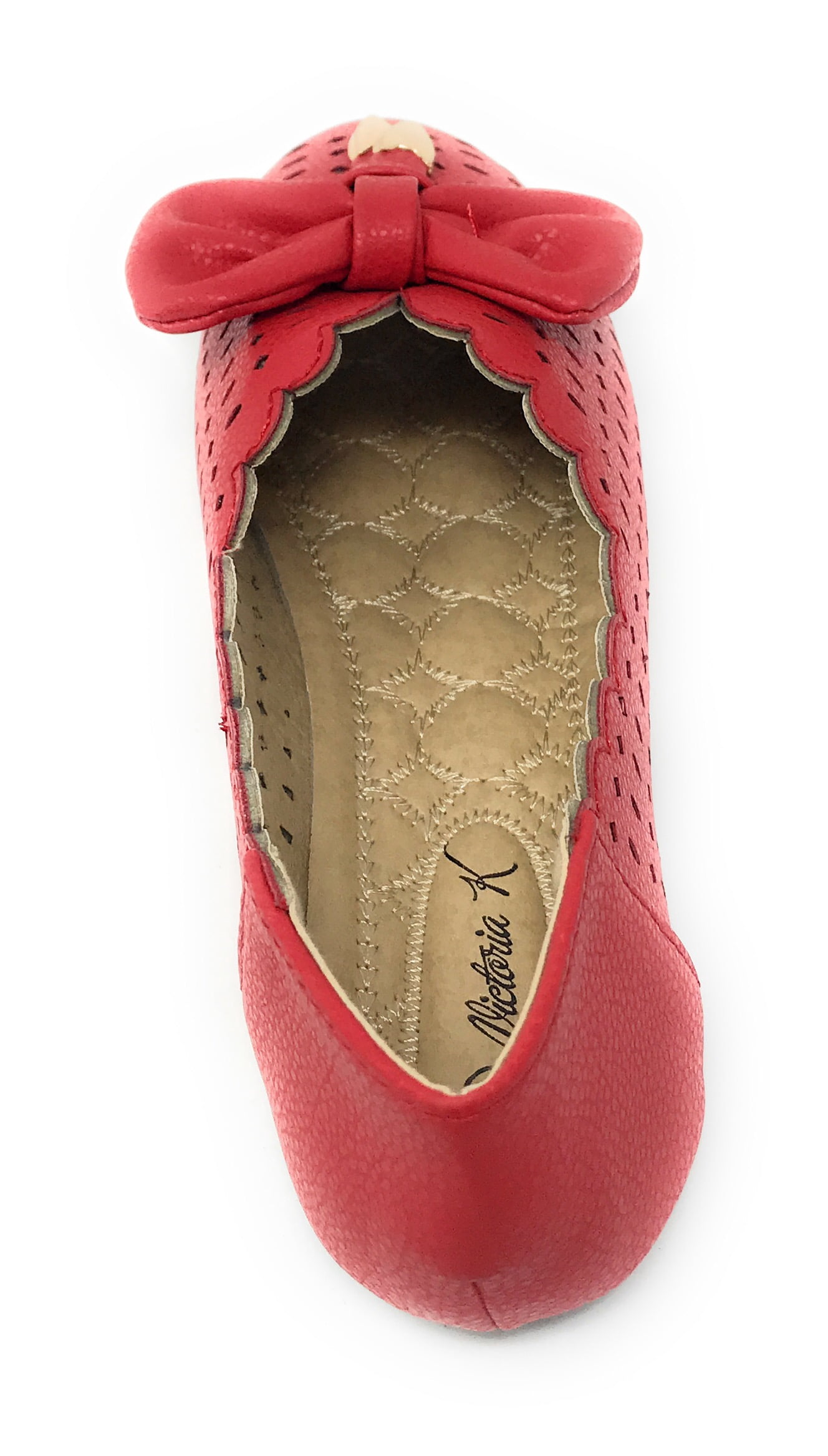 Victoria K Women's Diamond Cut Out With Embossed Bow Ballerina Flats