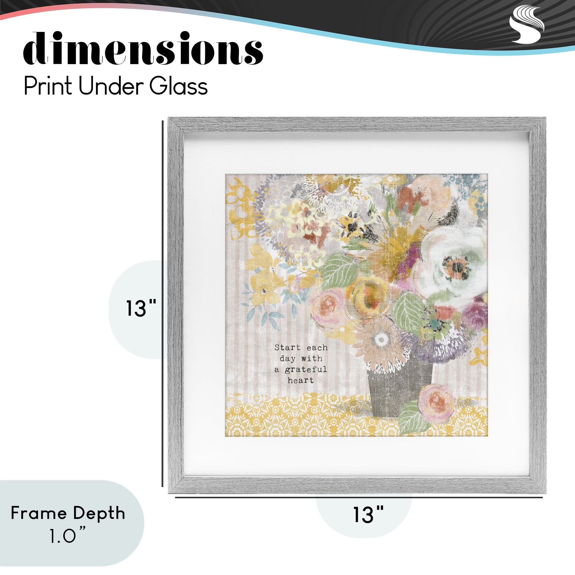 Stupell Industries Floral Inspirations Grateful Heart Gray Framed Print Under Glass, design by Suzanne Nicoll