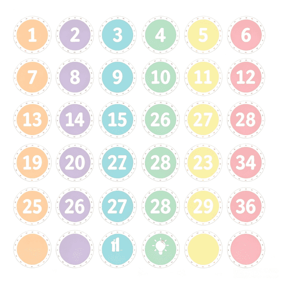 36PCS Pastel Number Spot Markers Stickers 4" Line up Spots for Classroom Floor Self Adhesive Stickers Number Spot Markers Decals for Back to School Kindergarten Preschool Elementary Supplies
