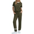 thumbnail image 2 of MOSHU Womens Two Piece Outfits Short Sleeve Color Block Tops Long Pants with Drawstring Tracksuit Jogger Sets, 2 of 9