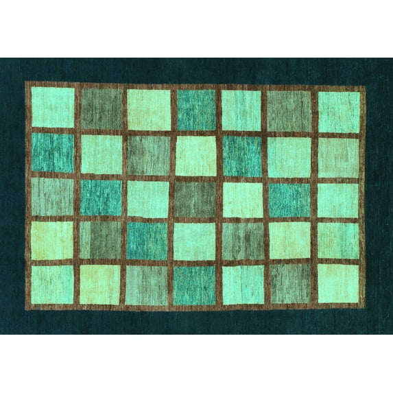 Ahgly Company Machine Washable Indoor Rectangle Checkered Turquoise Blue Modern Area Rugs, 2' x 5'