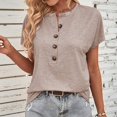 thumbnail image 5 of Cathalem T-Shirts à Manches Courtes Col Rond Ajusté pour Femmes Col en V Été Manches Courtes Hauts en Coton, Kaki P, 5 of 5