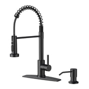 TVOFEK Kitchen Faucet with Pull Down Sprayer and Soap Dispenser, Black Single Handle Kitchen Sink Faucets with Deck Plate for 1 or 3 Hole, Spring Faucet for RV Laundry Bar