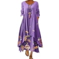thumbnail image 1 of JFBUJC Robe Décontractée à Fleurs pour Femmes, Col Rond, Manches Longues, Irrégulière, Ample, Longue, 1 of 2