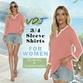 thumbnail image 4 of VDJ Women Color Block T Shirts Casual Loose 3/4 Sleeve V Neck Fashion Tops Cute Light Pink 2025 Fall Blouse Size XL, 4 of 8