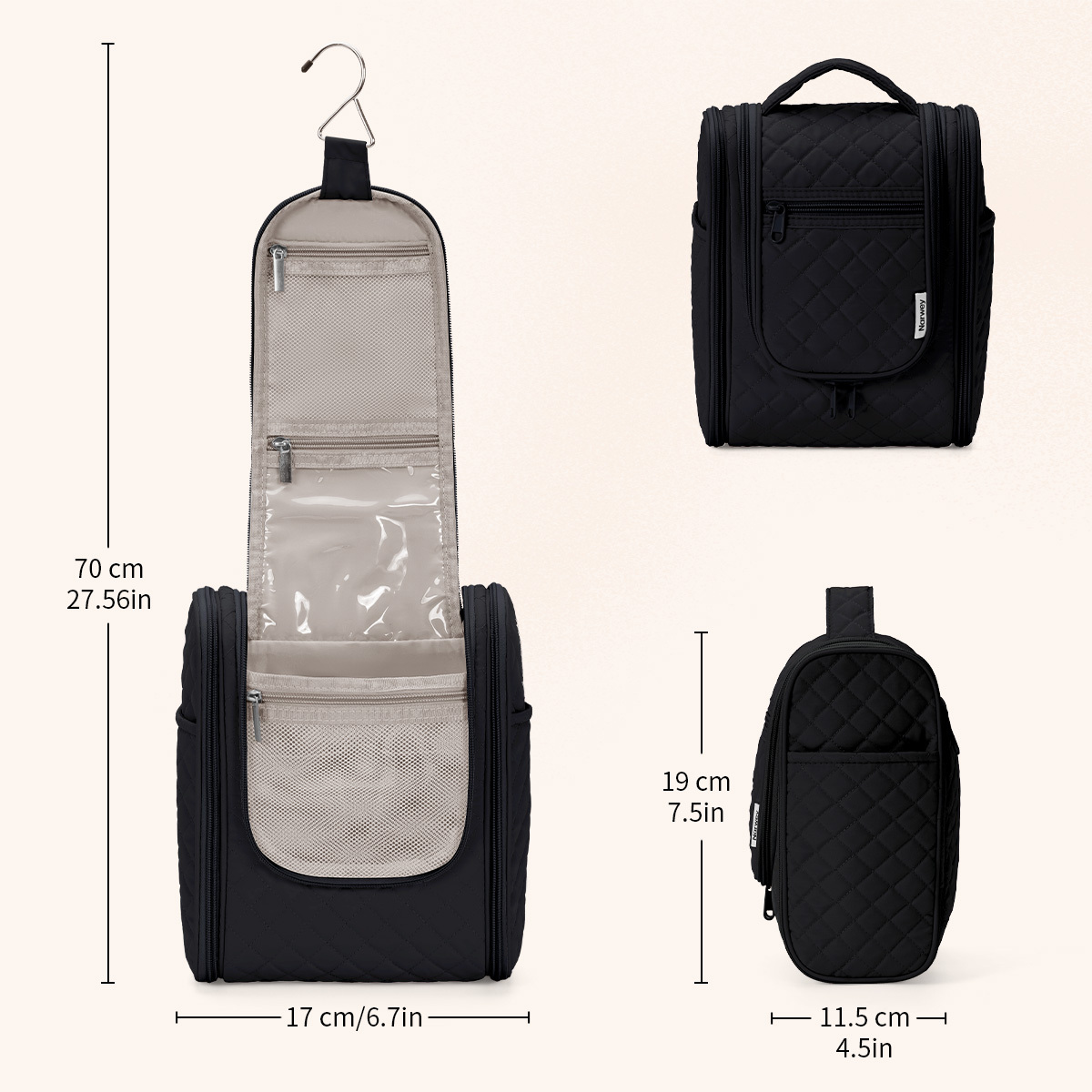 Narwey Hanging Toiletry Bag Water-Resistant Black photo 7