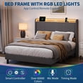 thumbnail image 2 of Ourlova Queen Bed Frame with Headboard Upholstered Bed Frame Charging Station LED Fabric No Box Spring Neede, 2 of 9