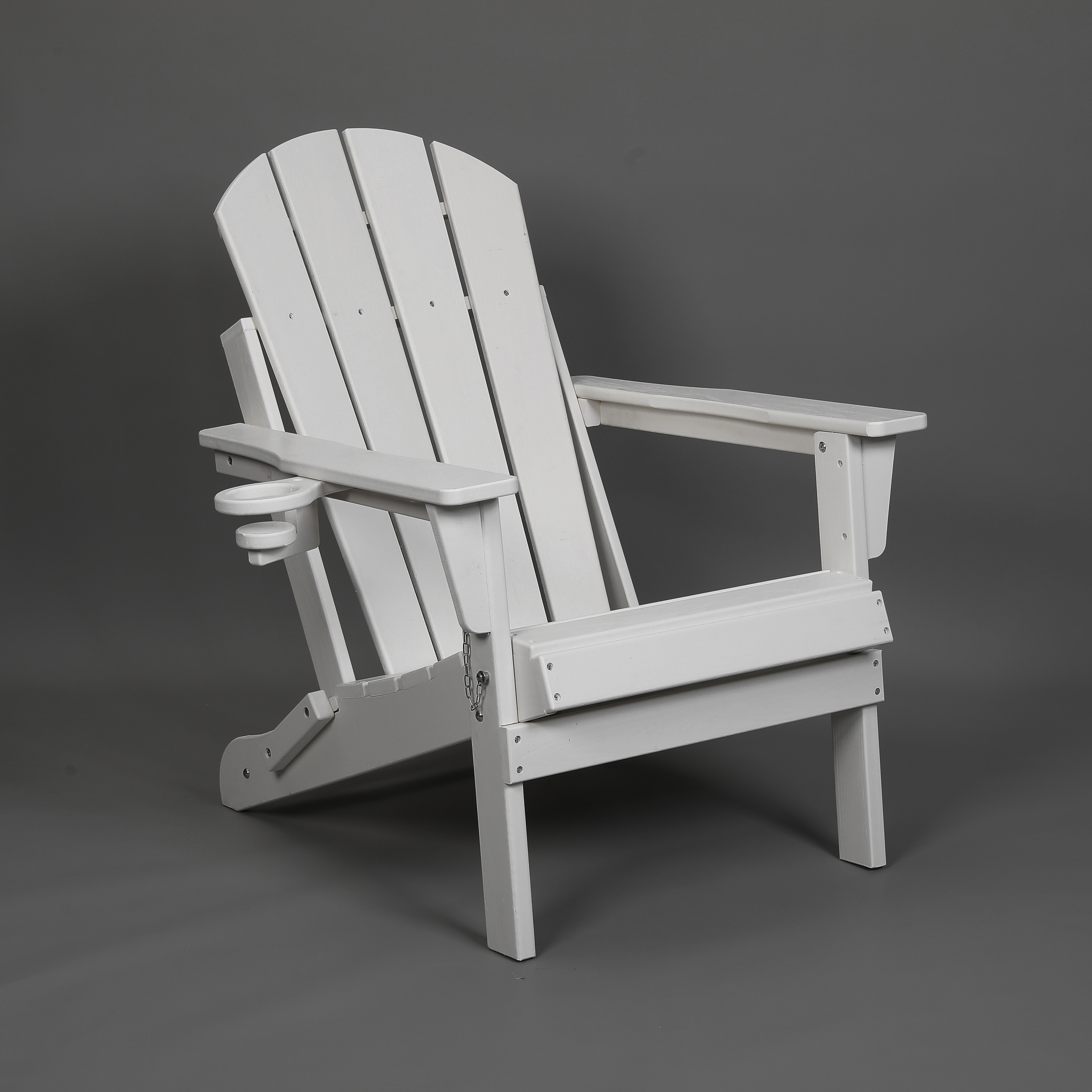 Set of 4 HDPE Folding Adirondack Chair with Cup Holder, Composite Wood Texture Outdoor Chair for Patio, Garden, Poolside, Deck, Backyard, White