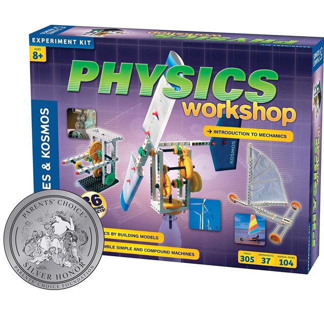 Thames & Kosmos Trousse d'Atelier de Physique, Jouet STIM Multicolore pour 8 Ans et Plus, avec Plus de 300 Pcs de Construction pour Créer 36 Modèles comme un Moulin à Vent, une Grue à Deux Vitesses et une Voile. Comprend un Manuel Couleur Intégrale de 64 Pages pour des Expériences avec Engrenages, Leviers, Poulies et Autres concepts de Physique Mécanique.